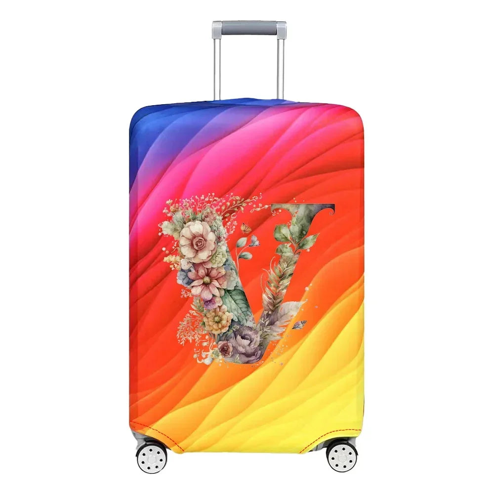 Luggage Cover Stretch Fabric Suitcase Protector Baggage Case for18-32 Inch Suitcase Case Floral Letter Series Travel Organizer