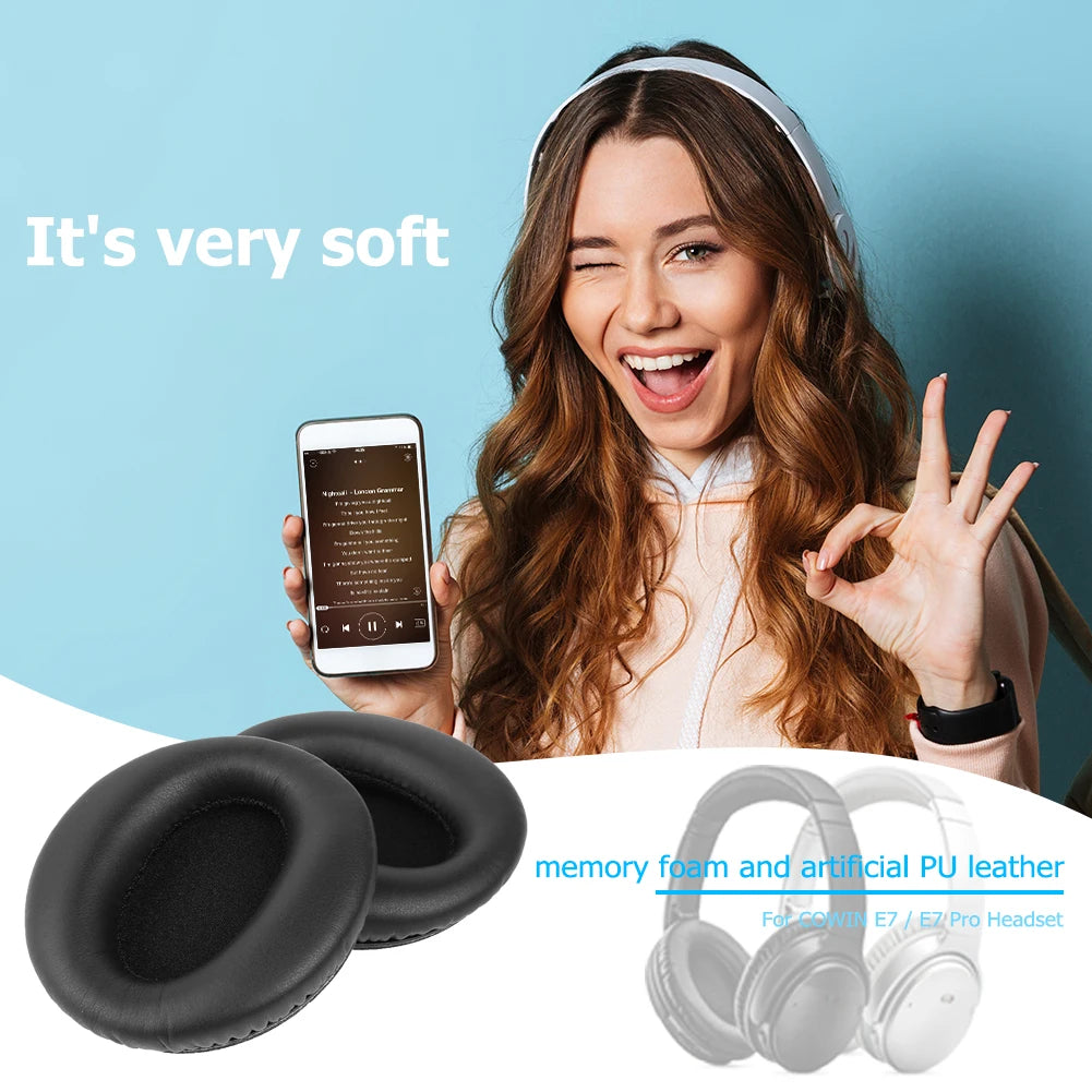 1 Pair Replacement Earpads Ear Pads Memory Foam Ear Cushions Covers PU Leather Headphone Earpads for COWIN E7/E7 Pro Headphones