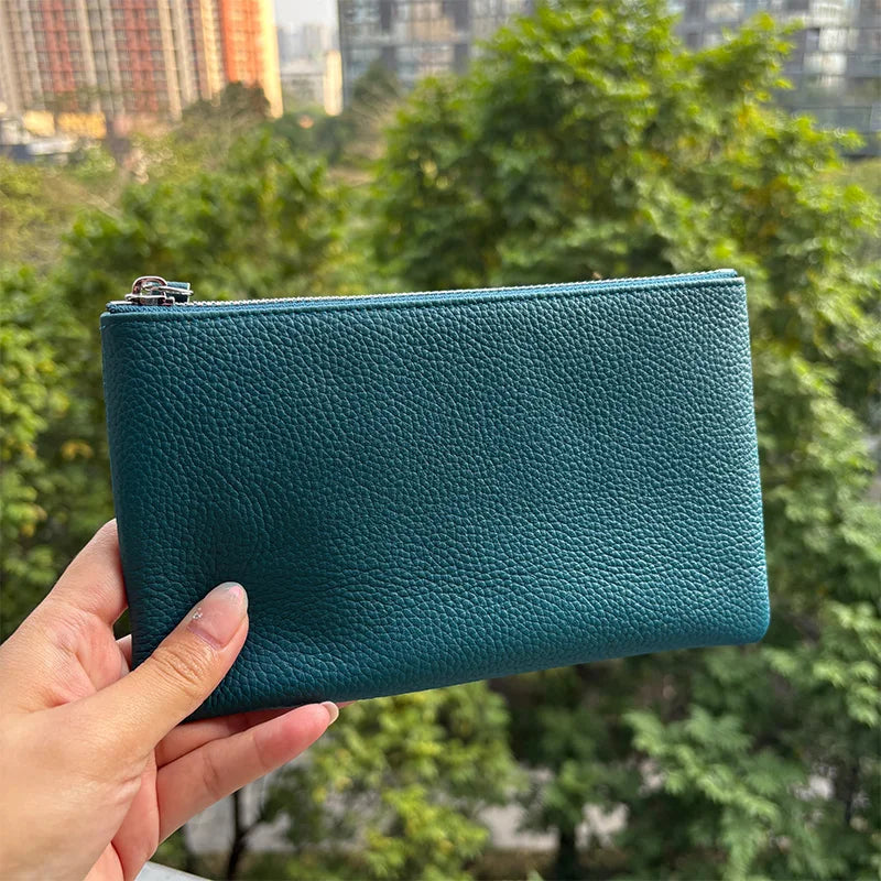 Genuine Top Cow Leather Fashion Women Small Wallet For Ladies Zipper Card Purse Key Storage Bag High Quality Short Wallet Female