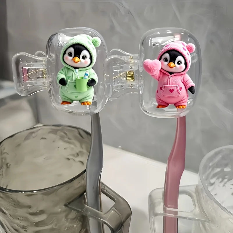 2pcs Adorable Penguins Portable Toothbrush Head Cover Storage Case Toothbrush Protector Holder Bathroom Accessory for Travel