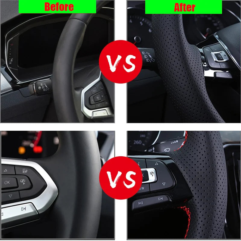 Black Suede Red Marker No-slip Steering Wheel Cover for SEAT Leon IV Ateca Tarraco 2020-2022 Ibiza 6F Arona 2021 Leather Braid