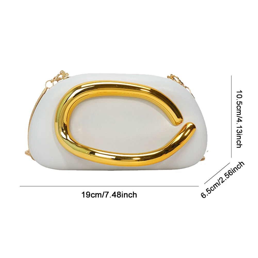 Trendy Clutch Purses PU Leather Crossbody Shoulder Bag Women Metal Decoration Evening Bag for Evening Dinner