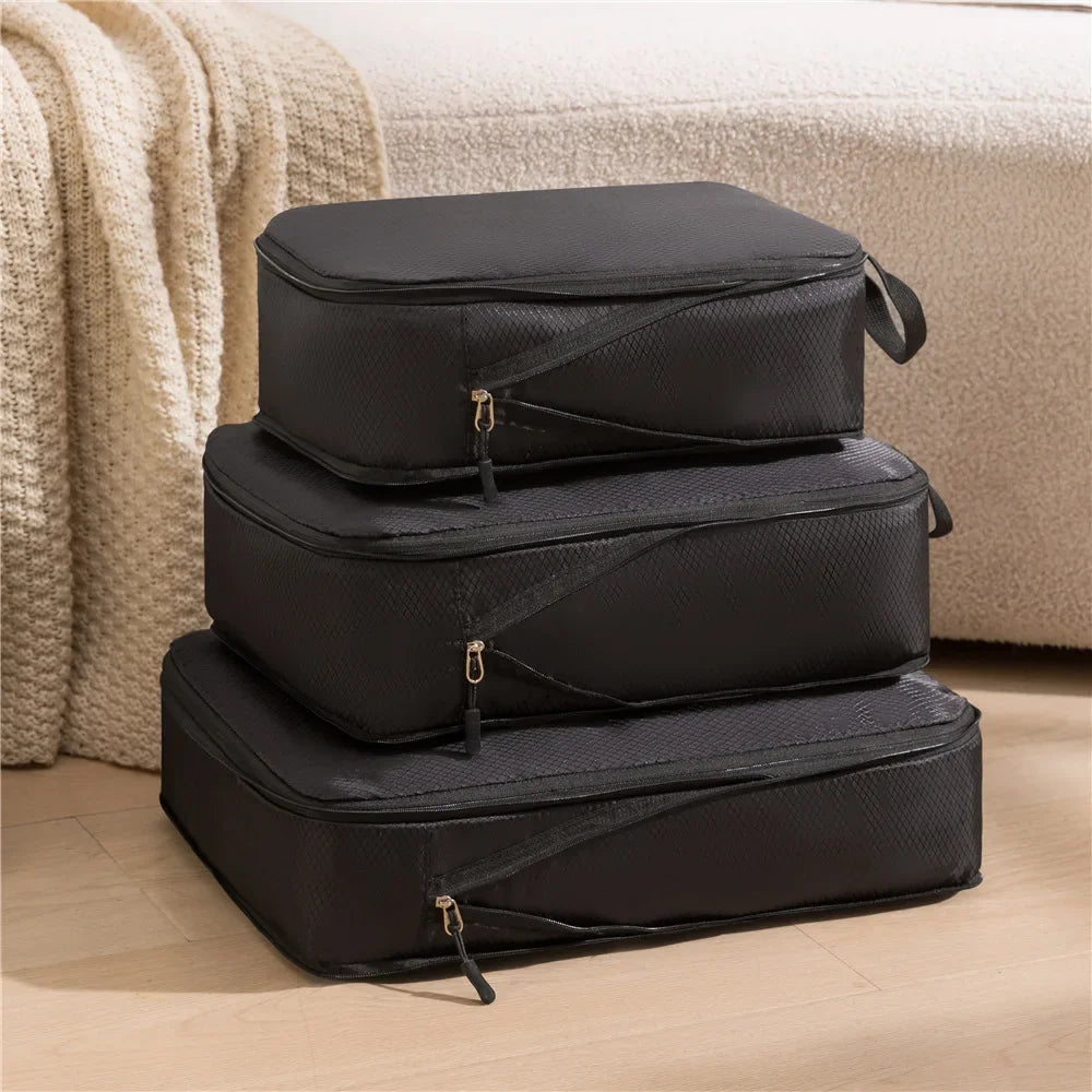 3Pcs/Set Travel Compressible Packing Cubes Multifunction Travel Storage Bag Waterproof Suitcase Nylon Portable Luggage Organizer