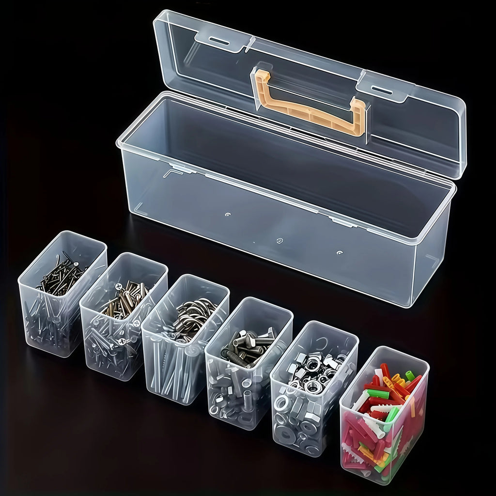 Professional 7-Piece Tool Organizer Set,Transparent Parts Storage with Dividers-Portable Case for Screws,Wrenches & DIY Hardware