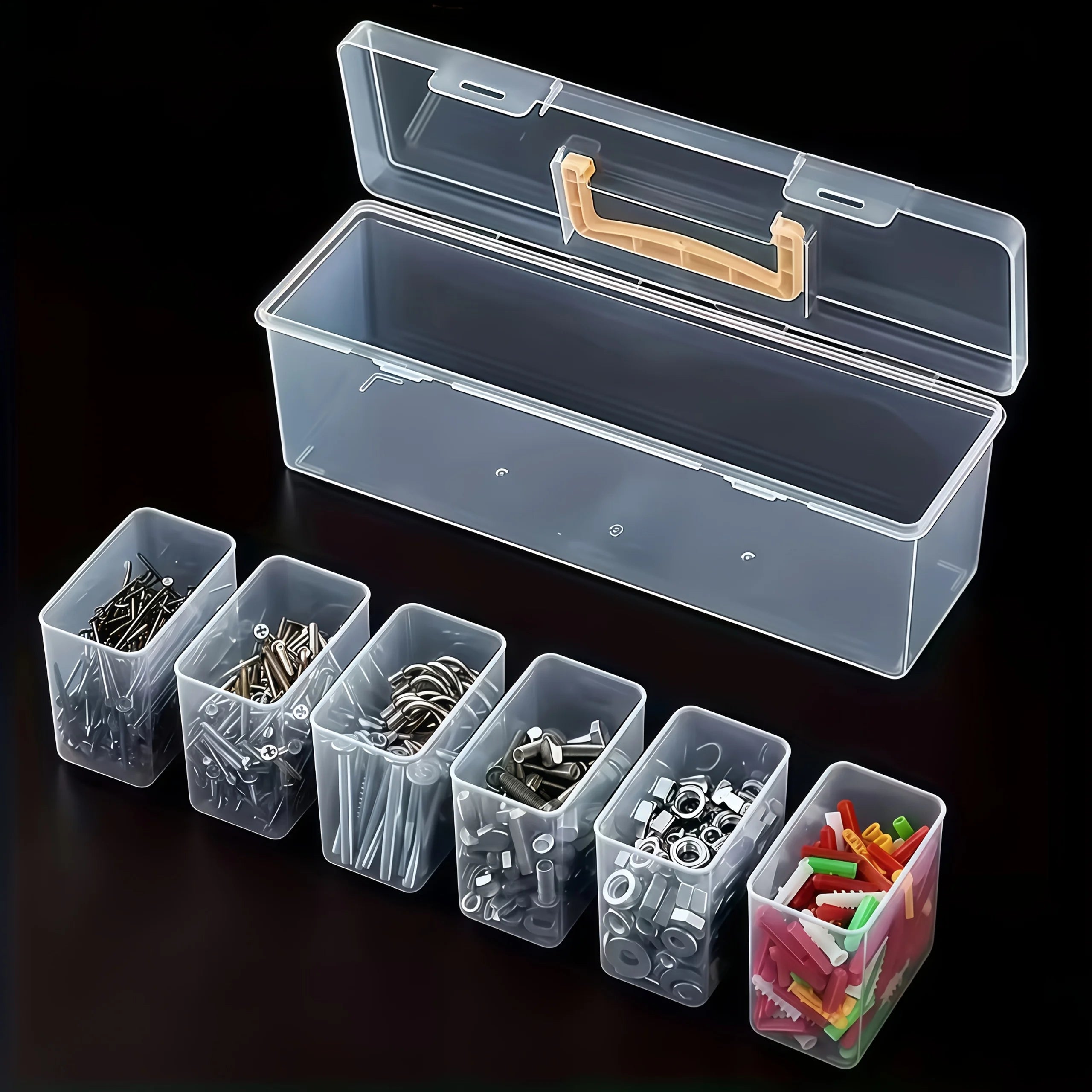 Professional 7-Piece Tool Organizer Set,Transparent Parts Storage with Dividers-Portable Case for Screws,Wrenches & DIY Hardware