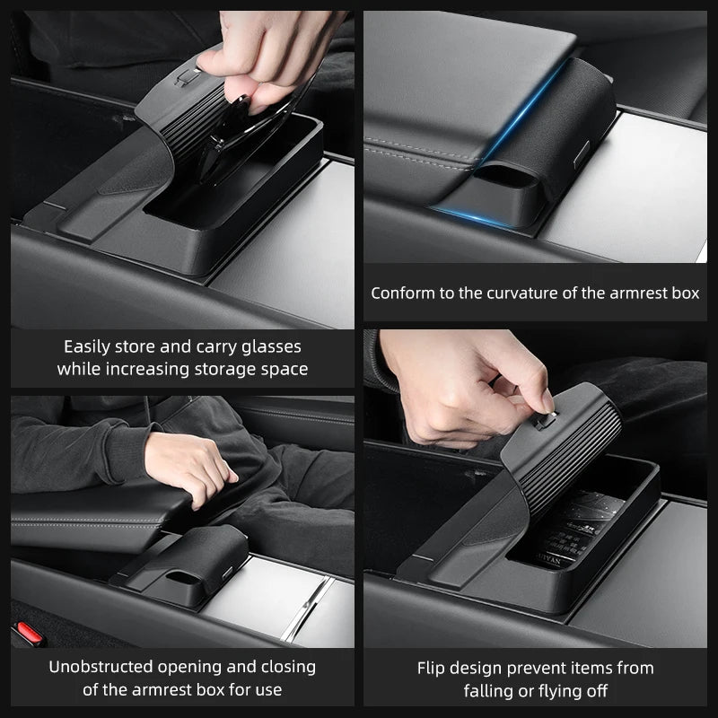 LUCKEASY for 2025 2026 Tesla Model Y Launch Juniper/ Model 3 2025 Car Glasses Tray Center Console Armrest Storage Box Organizer