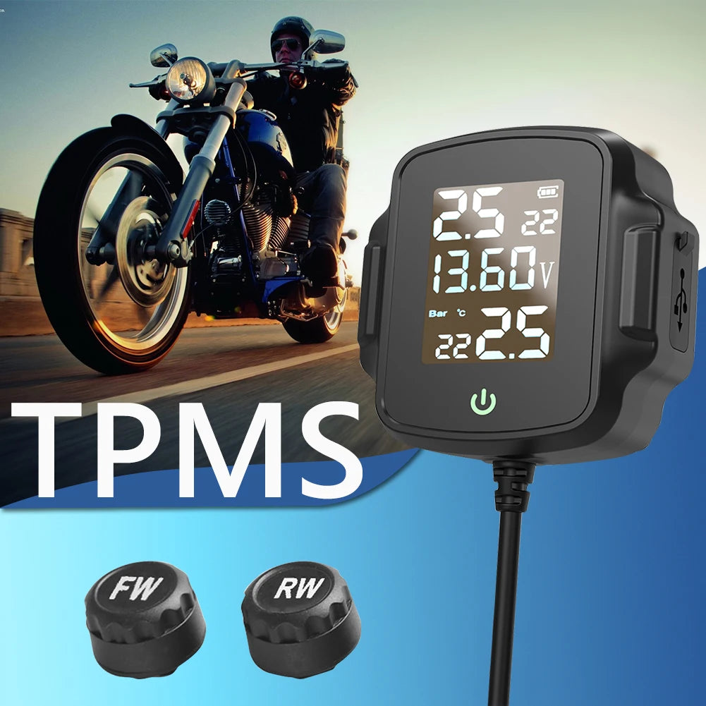 Motorbike Tire Pressure Monitoring System with QC 3.0 Fast Charging Temperature Monitoring Alarm System LCD Display Digital