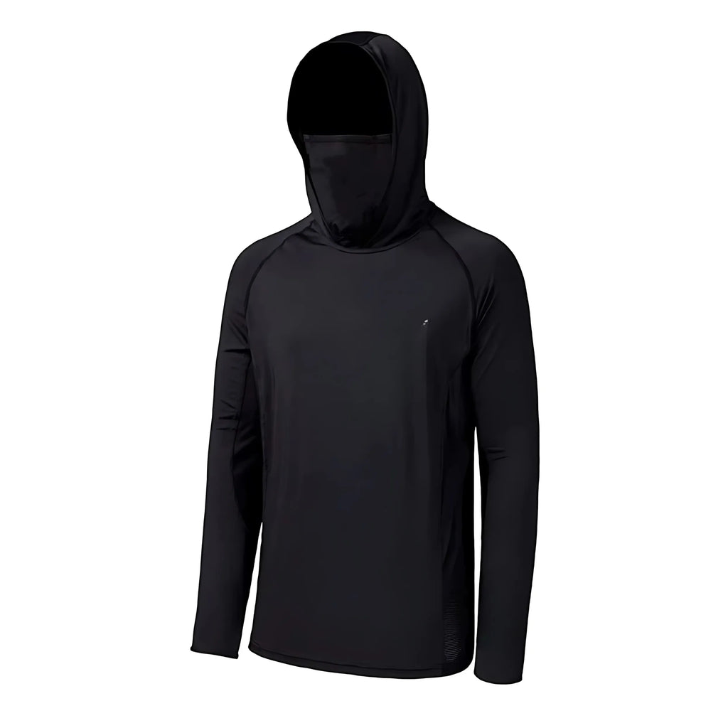 Men's long-sleeved T-shirt with sun protection hooded jacket protective mask one-piece outdoor long-sleeved cap shirt