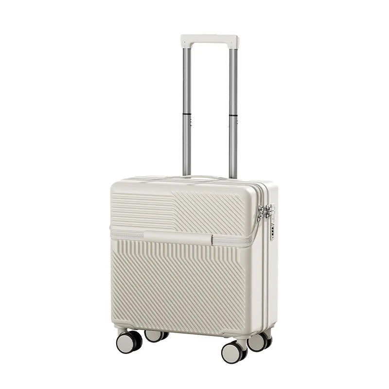 18 inch Front Opening Travel Suitcase Trolley Luggage Password Case Cabin Boarding Suitcase With USB Charging Port Cup Holder