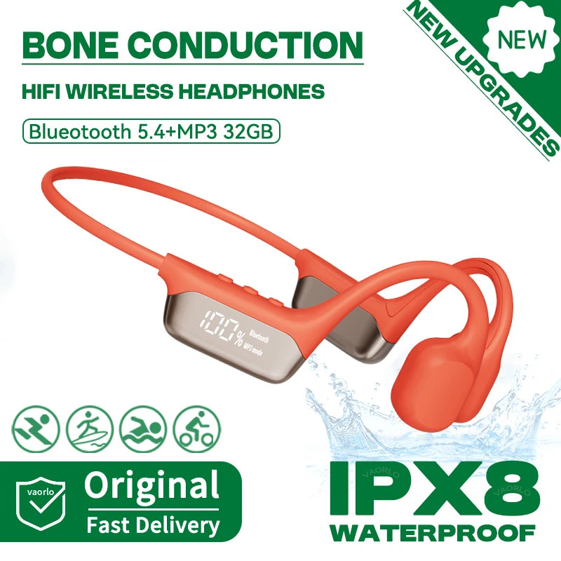 S10 Bluetooth 5.4 True Bone Conduction Headphone HIFI Music Headset 32GB MP3 Player LED Digital Display IPX8 Waterproof For Swim