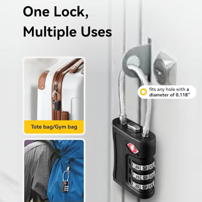 TSA Customs Lock 3 Digits Travel Password Changeable Lock Digital Lock Zinc Alloy Suitcase Luggage Anti-theft Lock for Airplane