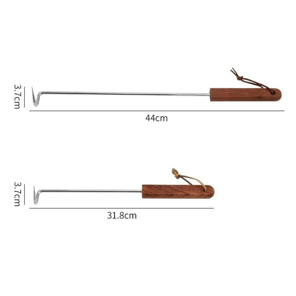 Outdoor Stainless Steel Meat Turner Hook BBQ with Wooden Handle Meat Hook Food Flipper Hook Cooking Grilling