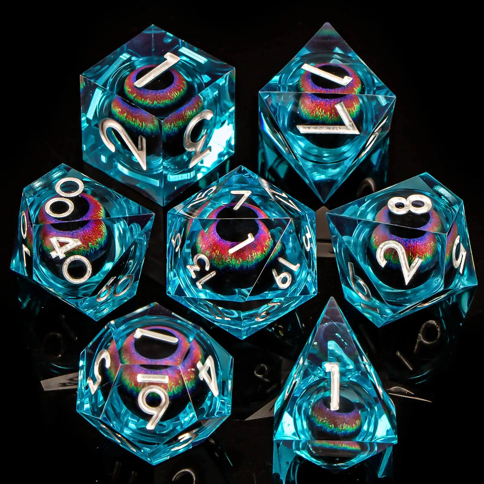 7pcs Dragon Eye D&D Dice Set DND, Sharp Edge Resin Liquid Core Dungeon and Dragon Dice, Role Playing Dice D20 D12 D10 D8 D6 D4