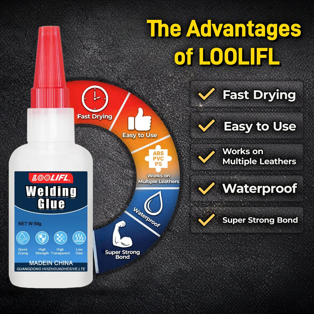 LOOLIFL 50g Flexible Leather Adhesive Welding Glue - Low Odor Fast Dry Waterproof Multi-Material Fix for Sofa Car Seat Shoe