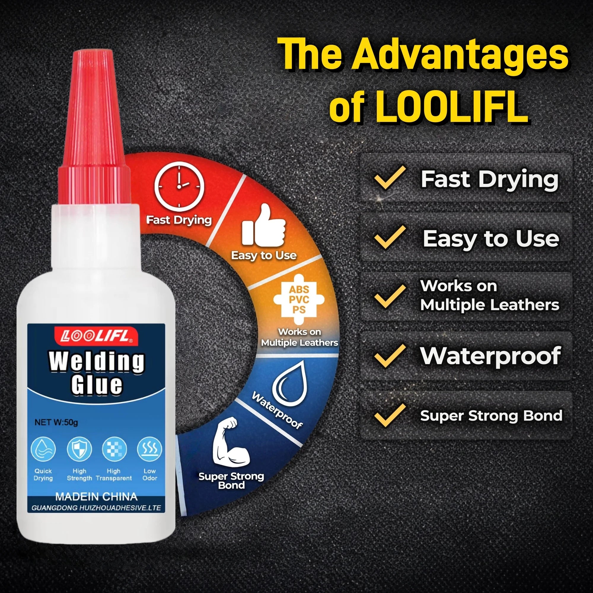 LOOLIFL 50g Flexible Leather Adhesive Welding Glue - Low Odor Fast Dry Waterproof Multi-Material Fix for Sofa Car Seat Shoe