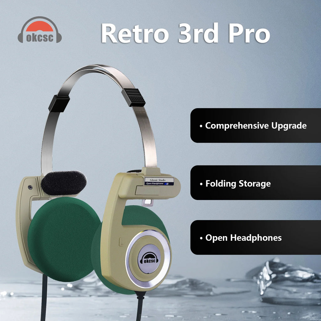 OKCSC Retro 3rd Generation Headphone Only Bluetooth Version 2-in-1 Wired/Wireless Earphones 40mm Driver Open End HiFi Headset