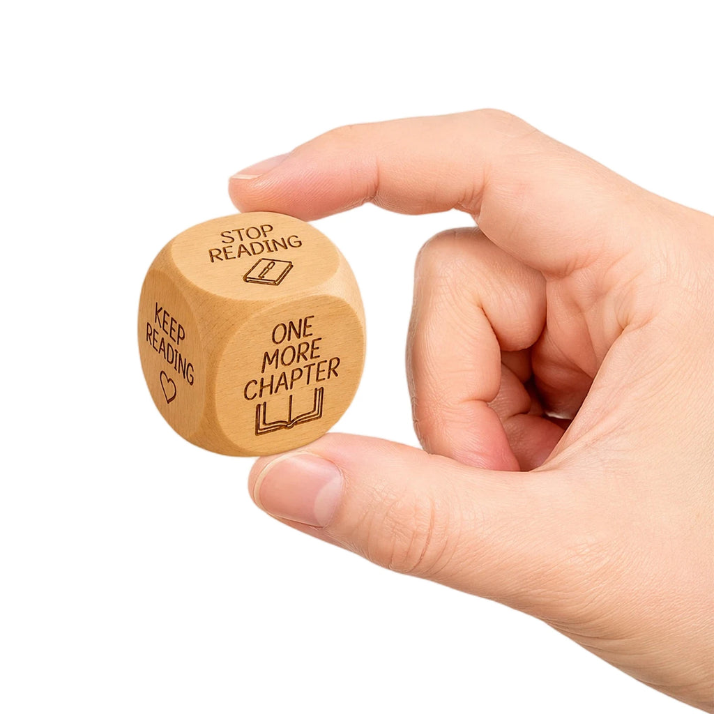 Wooden Reading Decision Dice with Engraved Prompt Book Club Decor 6-Sided Creative What To Read Dice Novelty Gift for Book Worms