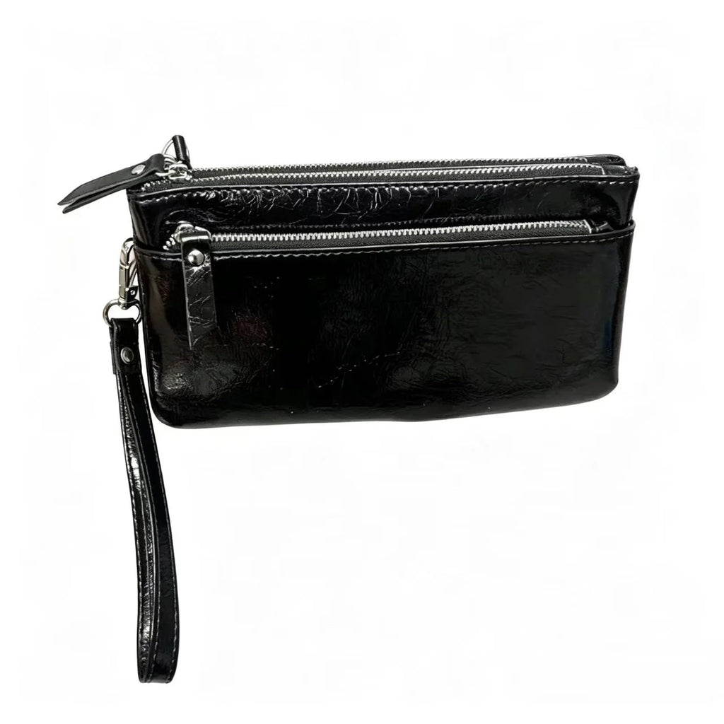 Women Genuine Leather Clutch Purse 3 Zipper Pockets Wrist Strap Wallet 2026 New Cow Leather Phone Pouch