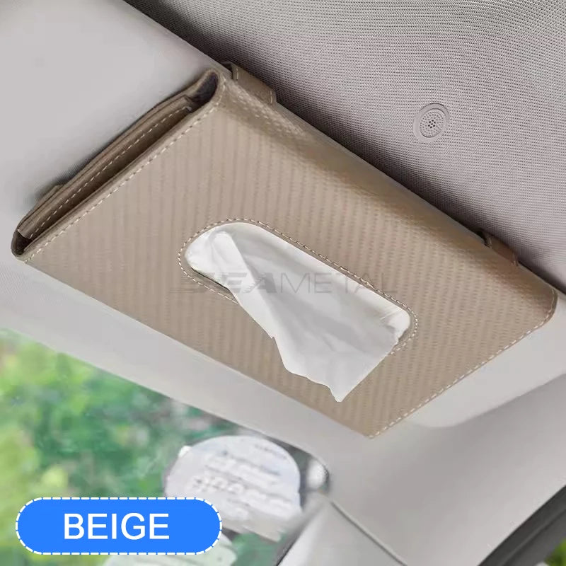 SEAMETAL Car Sun Visor Tissue Box Carbon Fiber Tissue Storage Case Universal Auto Interior Clip-on Style Paper Towel Storage Bag