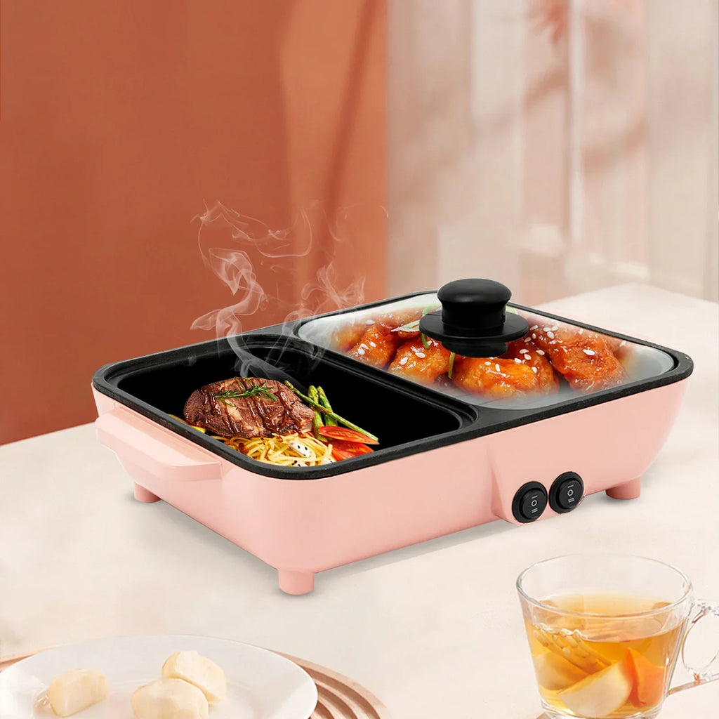 2 in 1 Electric Hot Pot Kitchen Smokeless Non-stick Baking Pan BBQ Grill