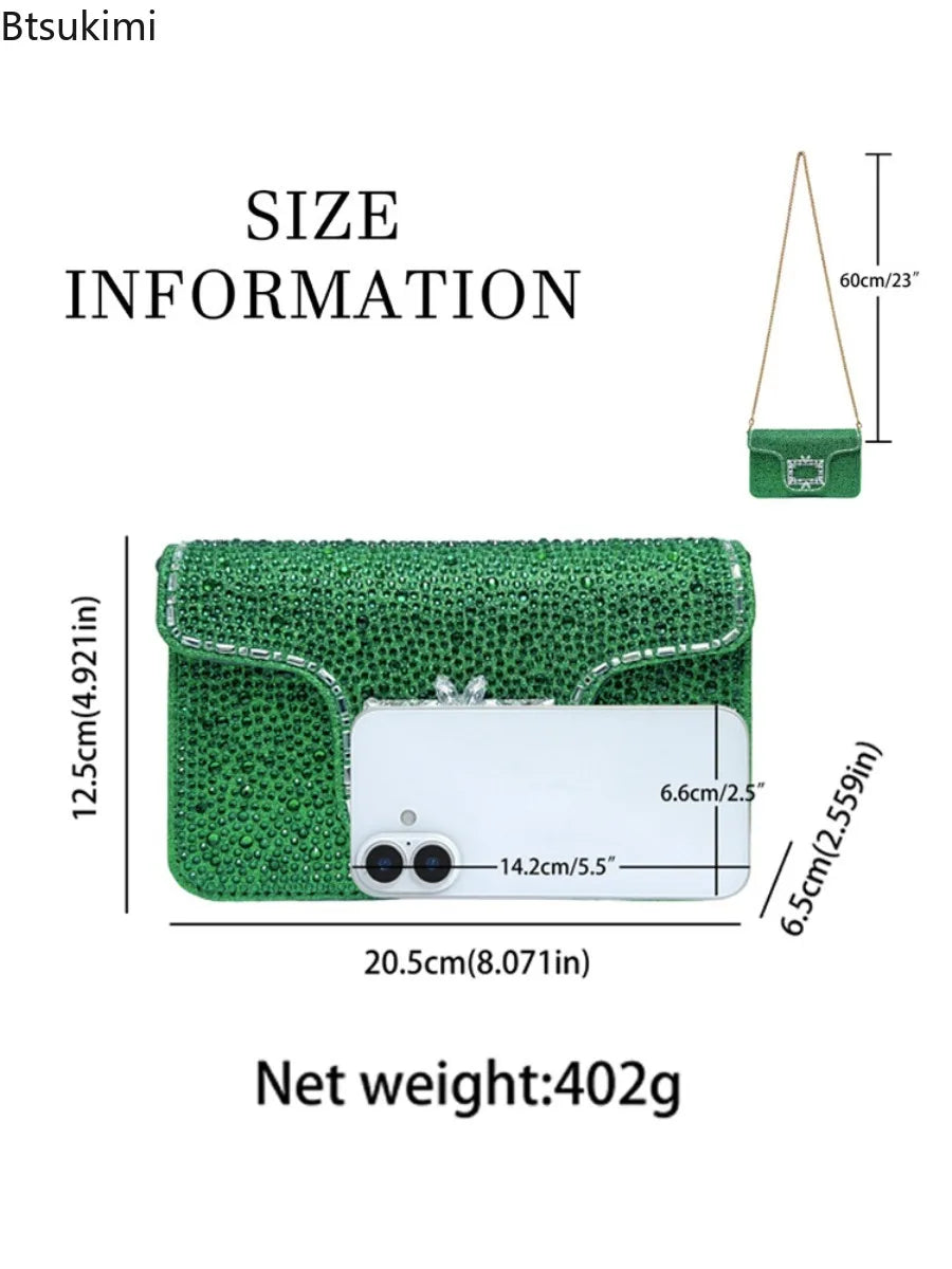 New Ladies Luxury Crystals Evening Bags Sparkling Diamond Dinner Party Dress Bags Metal Chain Wedding Clutch Purses and Handbags