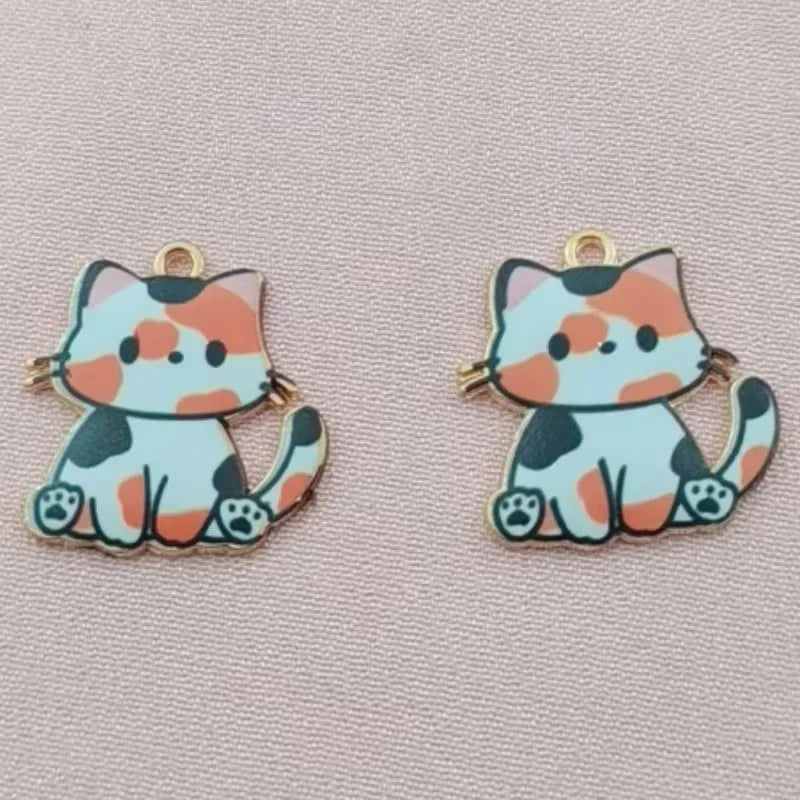 10pcs Cross border Cartoon Cute Alloy Printed Pendant Cat Accessories Animal Accessories Mobile Brooch Pendant Manufacturer