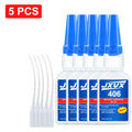 Loolifl 406 Instant Glue, Cyanoacrylate, Super Glue, 5 Seconds Quick Drying, for Metal, Plastic, Rubber, Glass, Toys, Shoes, Paper, Quick Repair, Not Easy to Whiten