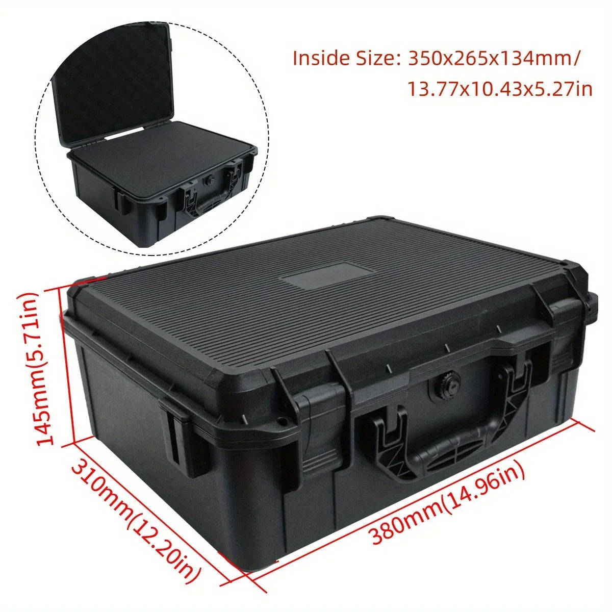 1pc Universal Portable Plastic Tool Box With Foam Insert Waterproof&Shockproof Hard Carrying Case With Pre-cut Sponge Organizer