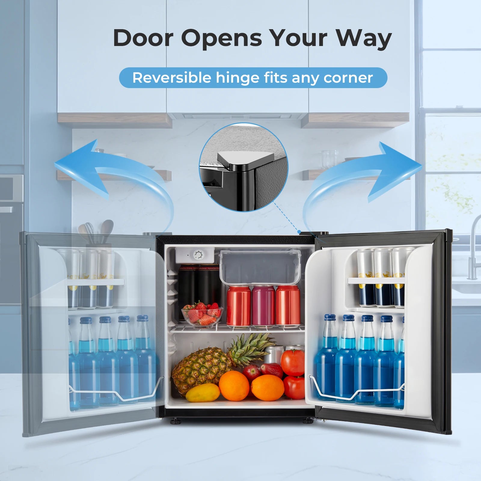 Mini Fridge 1.6 Cu.ft, Compact Small Drinks Refrigerator, Energy Saving, Adjustable Thermostat Dorm, Apartment, Bedroom, Black