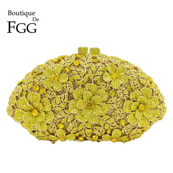 Boutique De FGG (in stock) Dazzling Flower Crystal Clutch Evening Purse Bag Women Formal Dinner Handbag Wedding Bridal Purse