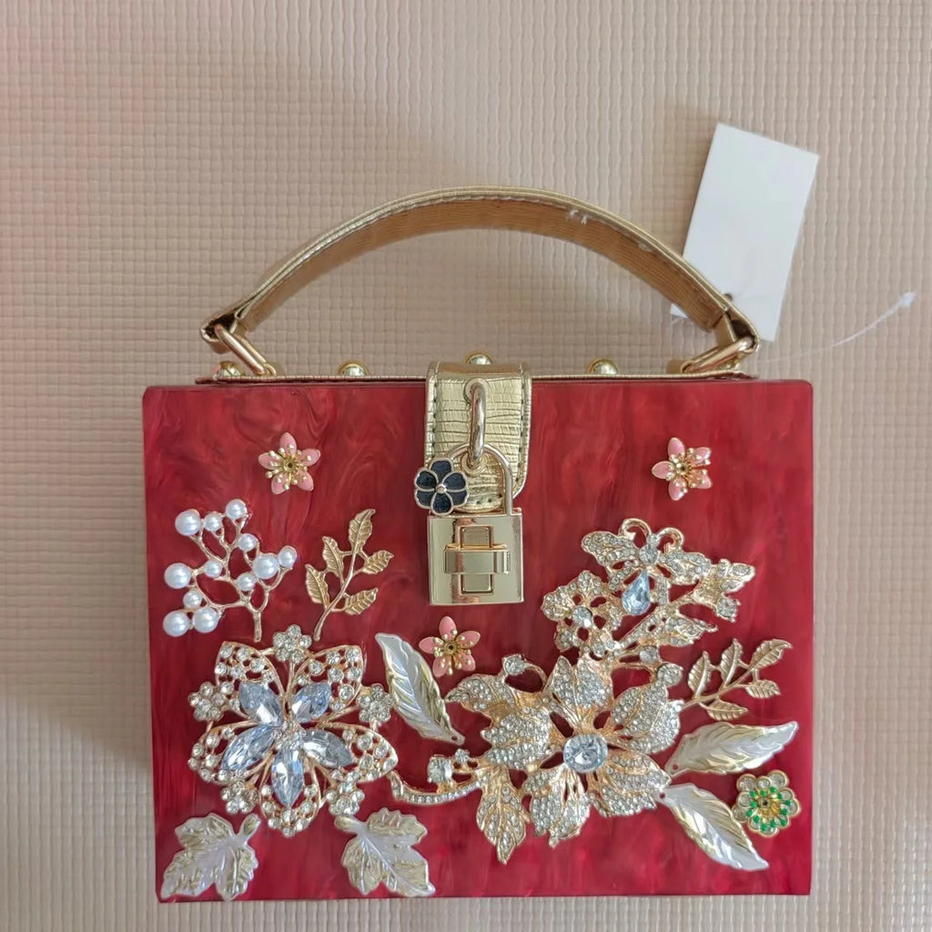 Luxury Designer Shimmer Acrylic Box Glitter Rhinestones Diamond Evening Bag Wedding Party Clutch Purse Shoulder Messenger Bag
