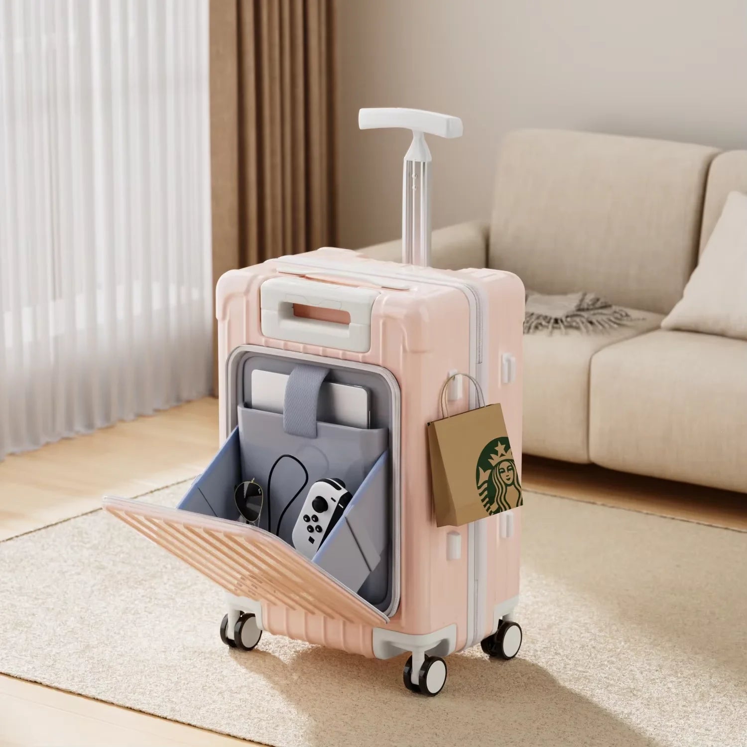 Bunnyfly Kids Front Opening Boarding Case with Spinner Wheels Laptop Trolley Carry on Luggage for Travel Easy to Handle Suitcase
