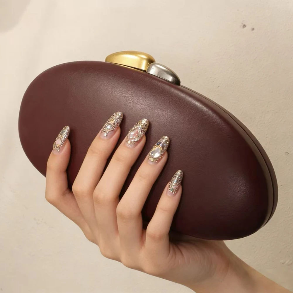 Women's Burgundy Oval Buckle Clutch Bag Elegant Evening Party Daily Handbags 2026 New Fashion Luxury Handbag