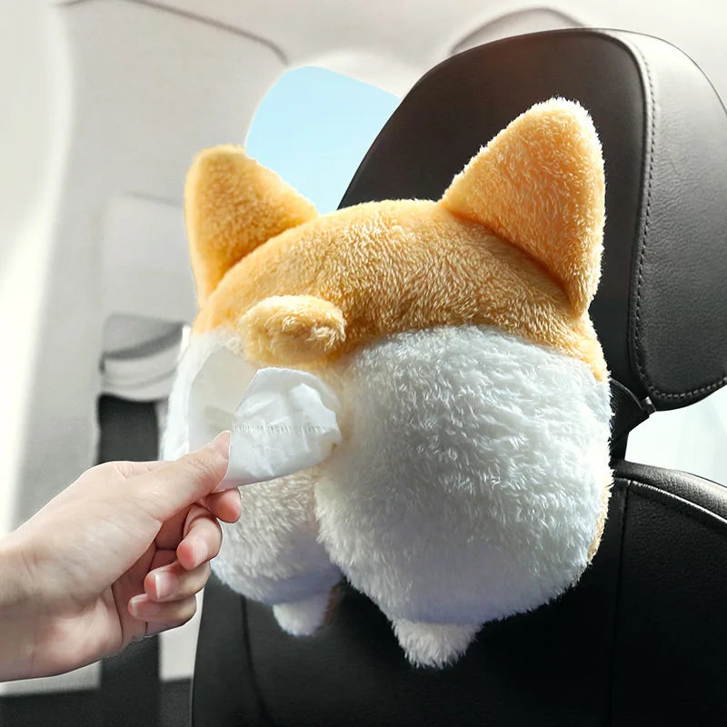 Creative Car Tissue Box, Corgi Cartoon Car Tissue Cover, Multi-Functional Car Armrest Box, Seat Back Tissue