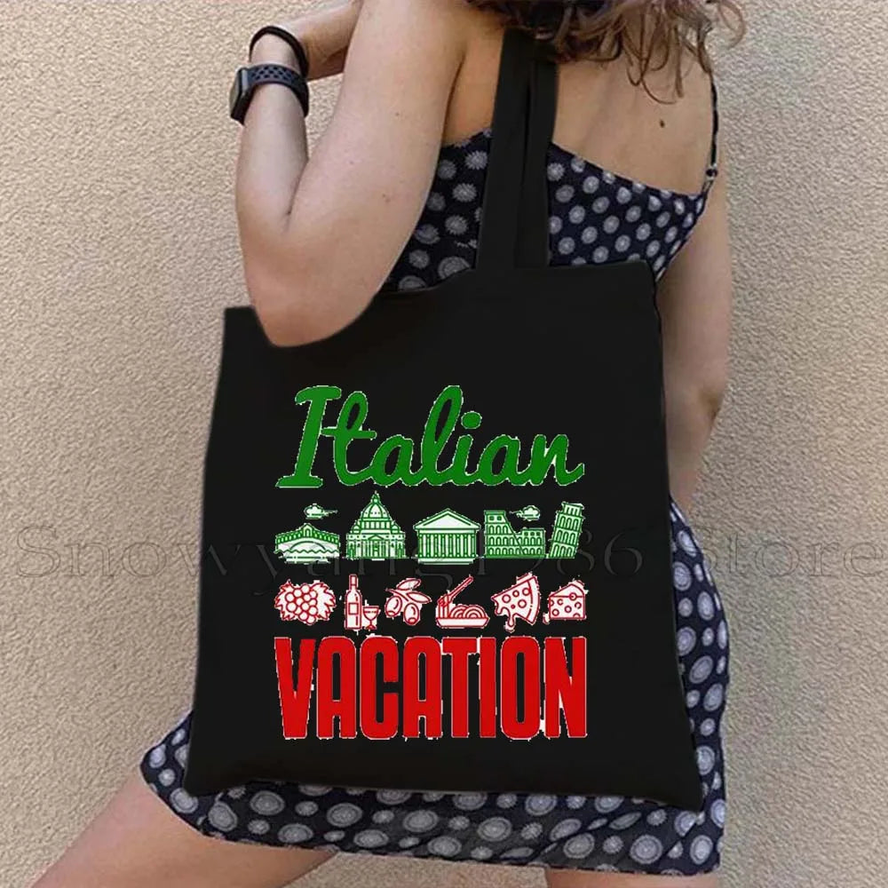 Funny Ciao Bella Saying Italy Flag Rome Colosseum Firenze Florence Panorama Italian Canvas Tote Bag Shopper Girl Casual Handbag