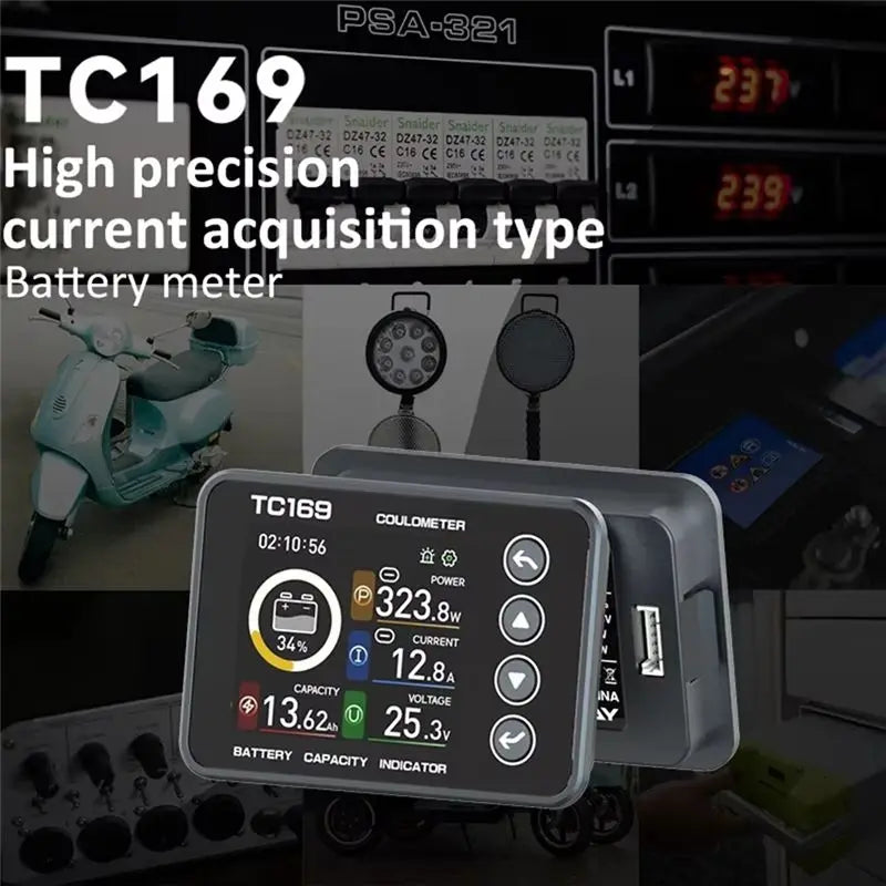 Aug. TC169 High Precision Coulombmeter DC6-60V Lithium Battery Capacity Tester Indicator Color Screen Power Meter Ammeter