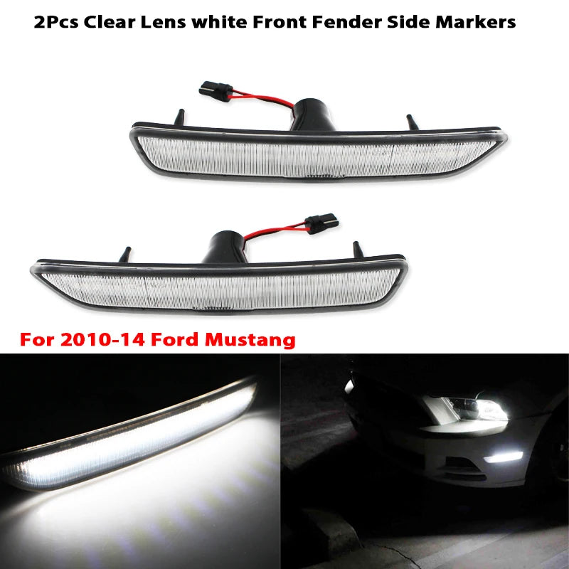 For Ford Mustang 2010-2014 Clear & Smoked Lens LED Side Marker Lamp Amber Front Red Rear Side Fender Lights