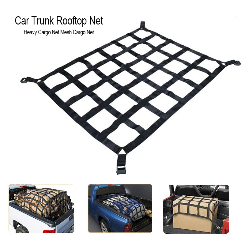 Car Trunk Rooftop Net Heavy Cargo Net Mesh Cargo Net Truck Trailer Dumpster Extend Mesh Covers Luggage Nets With 4 Fixed Belt