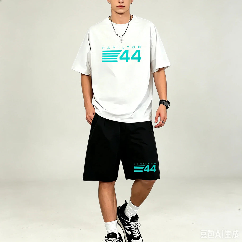 Hot‑selling Elastic‑Fabric Men T‑Shirt Set O‑Neck Short‑sleeve Tee And Casual Pocket‑Shorts Sets  TShirts Sets Athleisure Outfit
