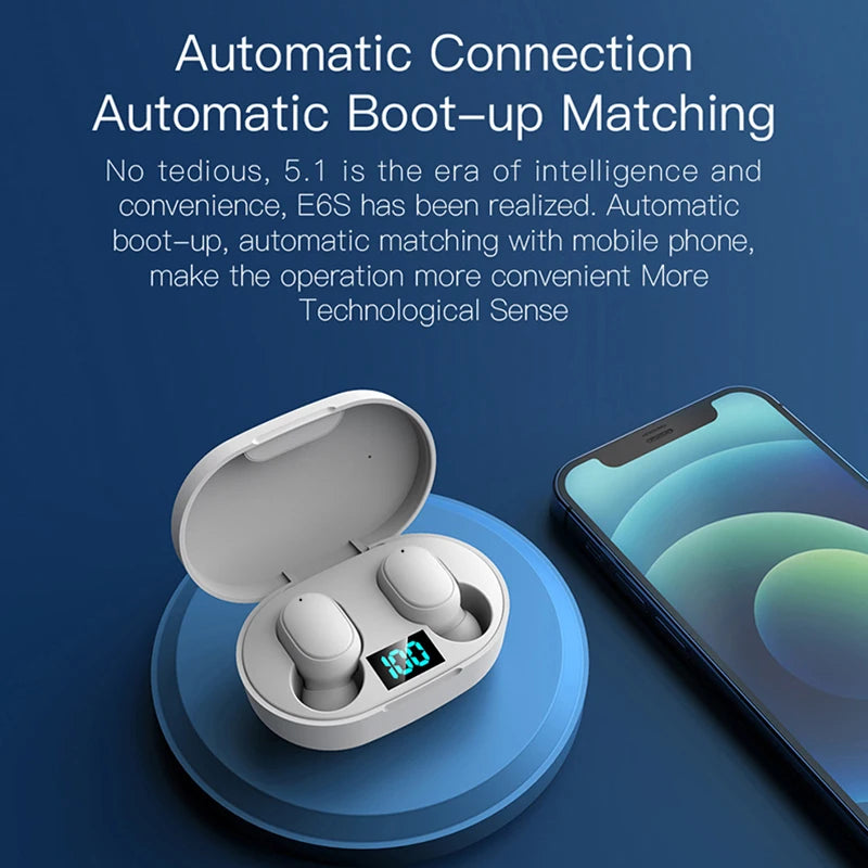 Wireless Earbuds Waterproof Bluetooth Earphones LED Dispay Box TWS E6S Stereo Sports Earbuds Handfree Headphones for Smartphone
