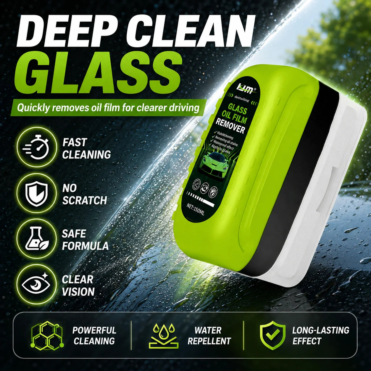 Car oil film cleaning agent, window front windshield rainproof and anti fog agent, coating remover Accessories