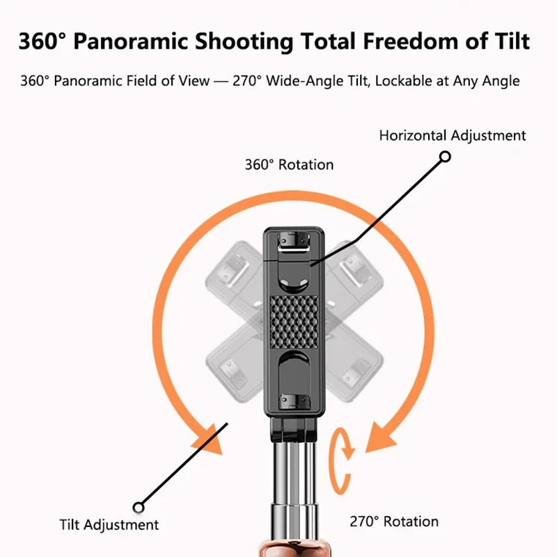 Portable Selfie Stick 360° Rotatable Tripod with Dual Beauty Fill Lights Scalable 1.7m Wireless Bluetooth Remote Phone Holder
