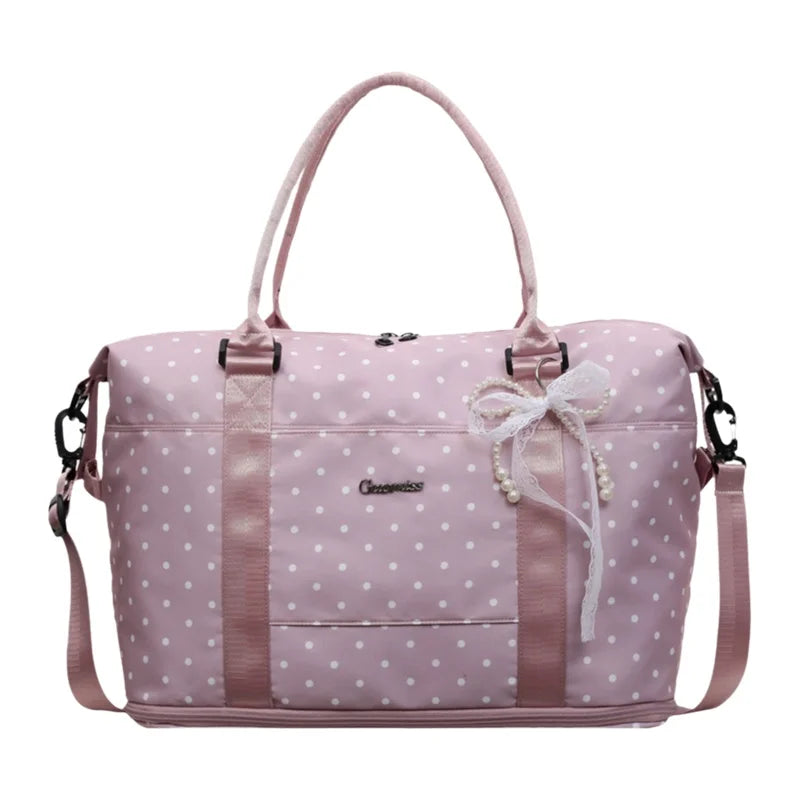 Korean Polka Dot Lazy Style Large Capacity Women's Luggage Bag Travel Handheld Short Trip Business Commuting Bag Lightweight ...