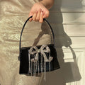 Mirror Mini Portable Small Bag Glossy Metal Embellished Rhinestone Bow Tassel Exquisite Small Dinner Bag