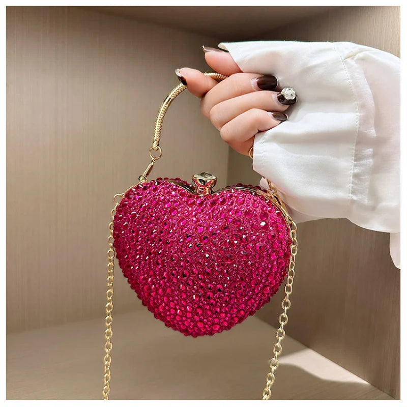 New heart-shaped diamond-embellished crossbody bag for womenminiAcrylic evening shoulder handbag