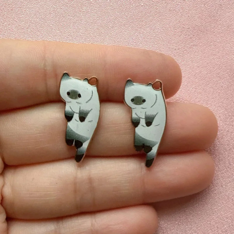 12pcs alloy printed cat pendant, DIY jewelry making earrings, keychain accessories