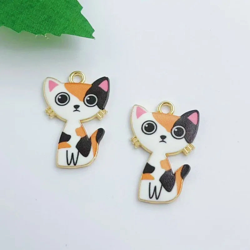 13pcs alloy oil dripping mechanical cat pendant, DIY jewelry making earrings, keychains, accessories