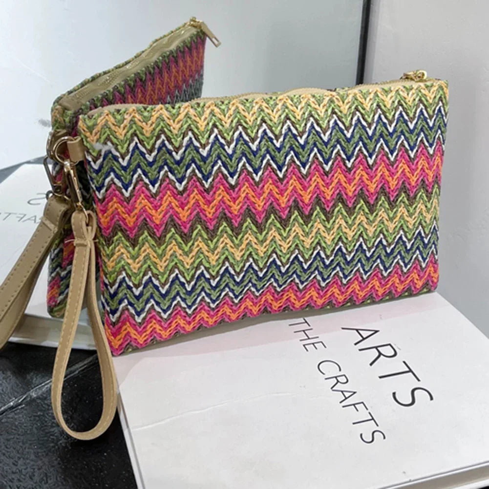 Woven Clutch Bag Colourful Money Beach Long Bag Handmade Vintage Casual Portable Elegant Simple Exquisite for Weekend Vacation