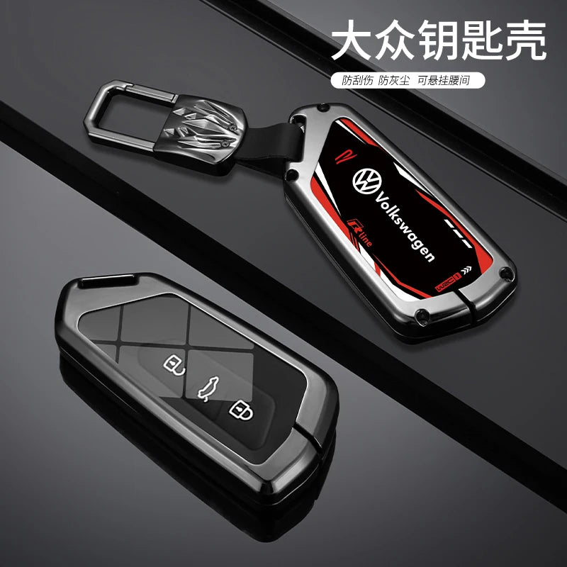 Cup Holders Zinc Alloy Car Smart Remote Key Case Full Cover Shell For VW Volkswagen Golf 8 MK8 ID.3 ID.4 Protector Keychain Auto