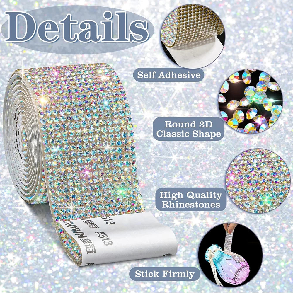 1/5/10Yards Self Adhesive Rhinestone Ribbon Bling Crystal Diamond Ribbon Roll Wrap Glittering Rhinestones Sticker for Decoration